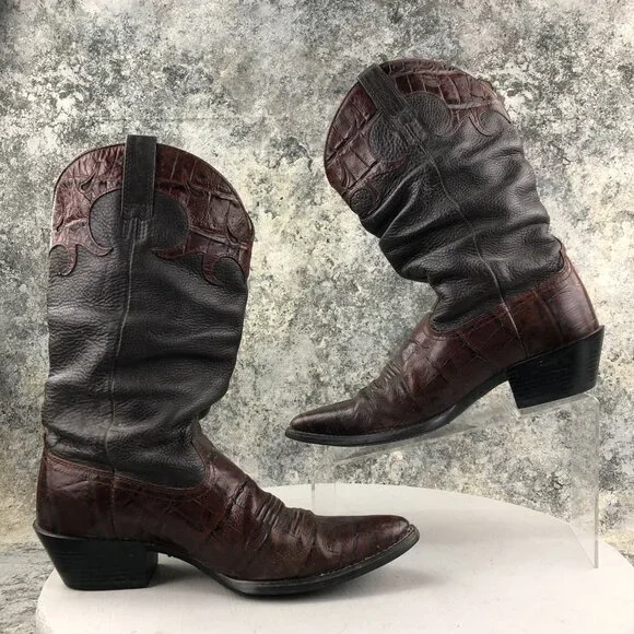 Ariat Black and Brown Croc-Embossed Cowboy Boots EUC ARIAT COWBOY BOOTS 9.5 BLACK LEATHER CROC BLUE SUEDE  main image 3